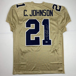 Autographed/Signed Calvin Johnson Georgia Tech Gold College Football Jersey Beckett BAS COA