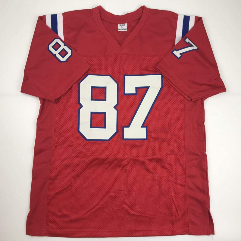 Autographed/Signed Rob Gronkowski New England Red Football Jersey Beckett BAS COA