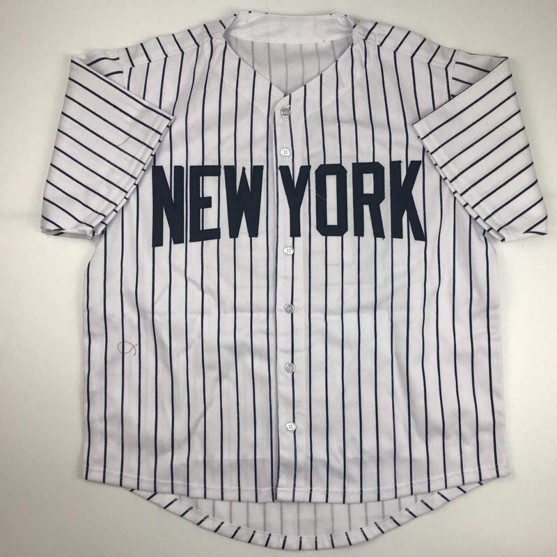 Autographed/Signed Gleyber Torres #25 New York Pinstripe Custom Baseball Jersey Beckett BAS COA
