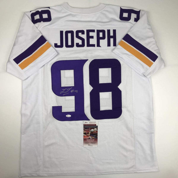 Autographed/Signed Linval Joseph Minnesota White Football Jersey JSA COA