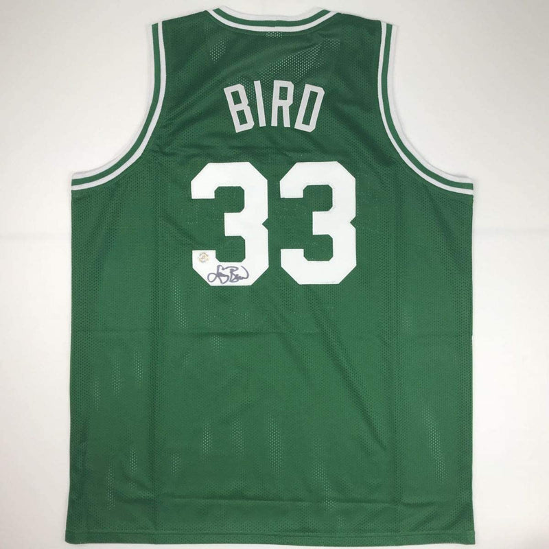 Autographed/Signed Larry Bird Boston Green Basketball Jersey Athlete Hologram COA