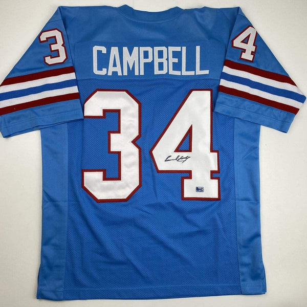 Autographed/Signed Earl Campbell Houston Blue Football Jersey Athlete Hologram COA