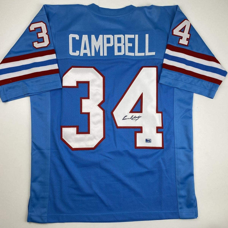Autographed/Signed Earl Campbell Houston Blue Football Jersey Athlete Hologram COA