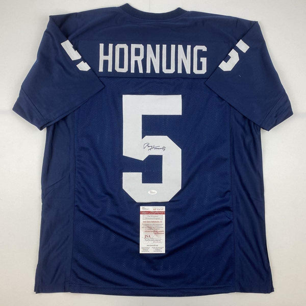 Autographed/Signed Paul Hornung Notre Dame Blue College Football Jersey JSA COA