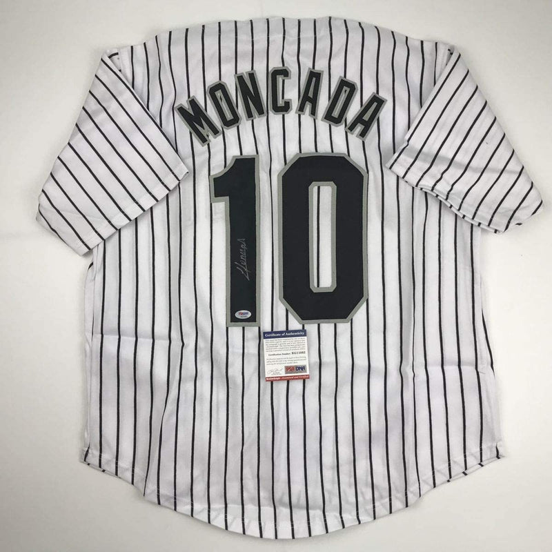 Autographed/Signed Yoan Moncada Chicago Pinstripe Baseball Jersey Beckett BAS COA