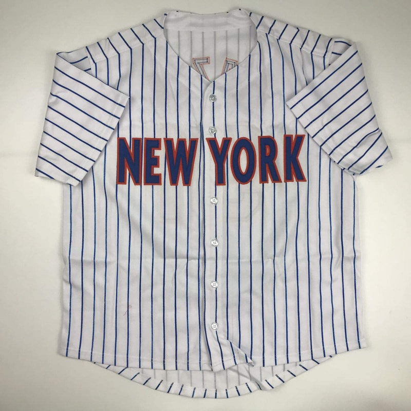 Autographed/Signed Mike Piazza New York NY Pinstripe Baseball Jersey Beckett BAS COA