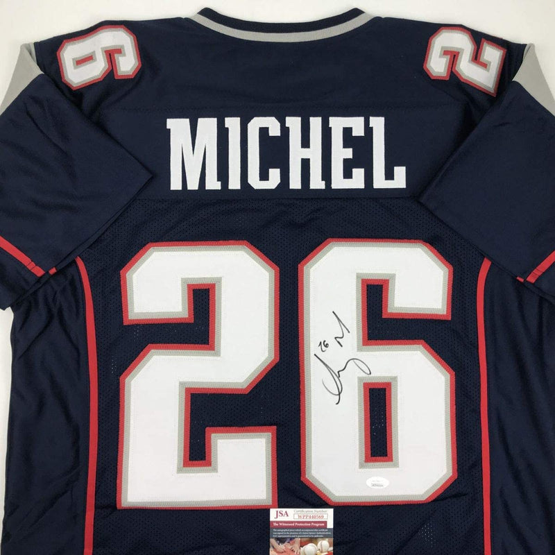 Autographed/Signed Sony Michel New England Blue Football Jersey JSA COA
