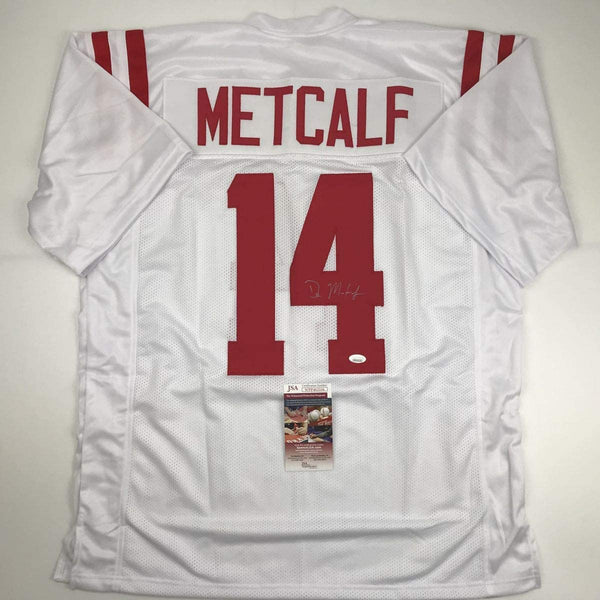 Autographed/Signed DK D.K. Metcalf Ole Miss White College Football Jersey JSA COA