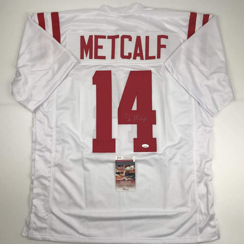 Autographed/Signed DK D.K. Metcalf Ole Miss White College Football Jersey JSA COA