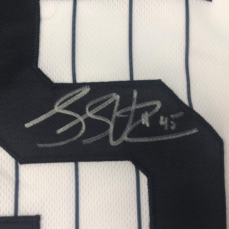 Autographed/Signed Luke Voit New York Pinstripe Baseball Jersey Beckett BAS COA