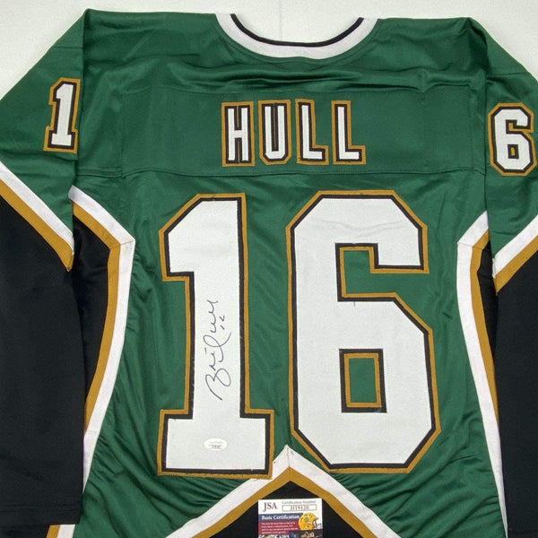 Autographed/Signed Brett Hull Dallas Green Hockey Jersey JSA COA