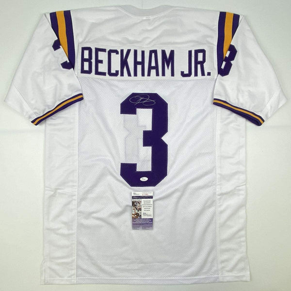 Autographed/Signed Odell Beckham Jr. LSU White College Football Jersey JSA COA