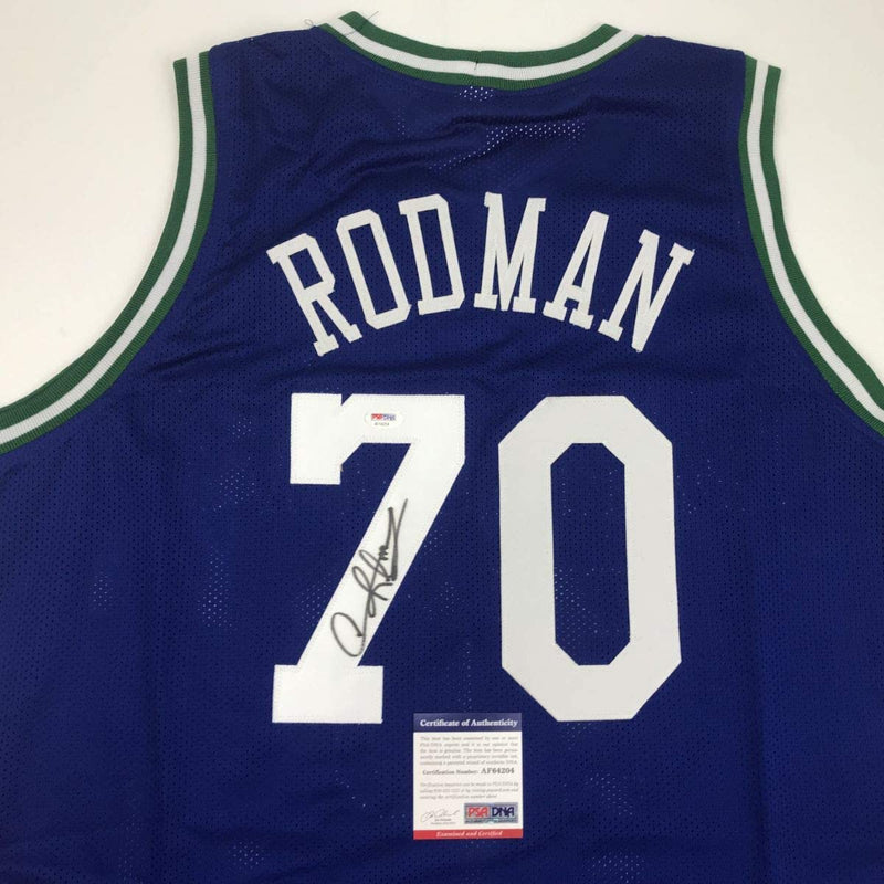 Autographed/Signed Dennis Rodman Dallas Blue Basketball Jersey PSA/DNA COA