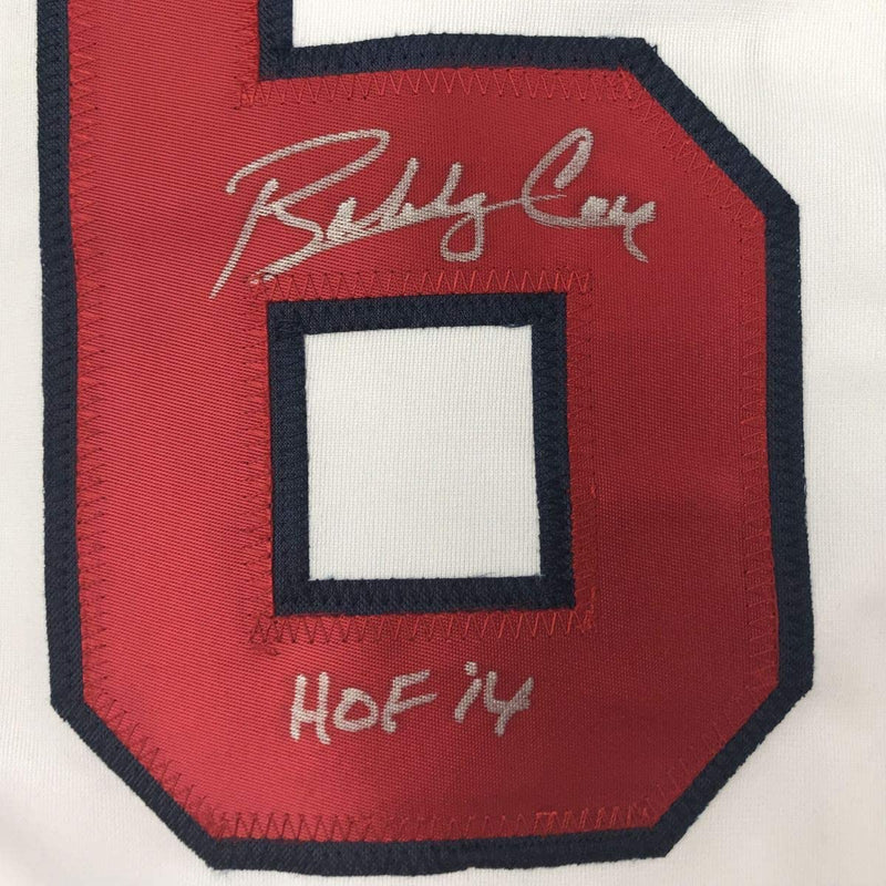 Autographed/Signed Bobby Cox HOF 14 Atlanta White Baseball Jersey JSA COA