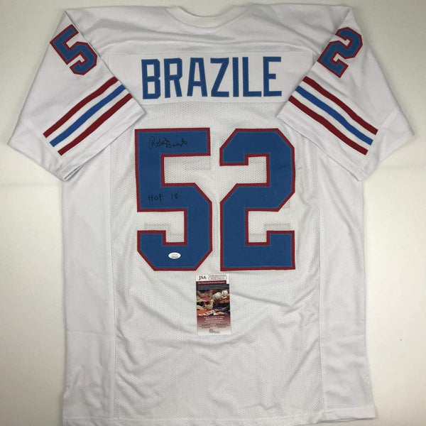 Autographed/Signed Robert Brazile HOF 18 Houston White Football Jersey JSA COA