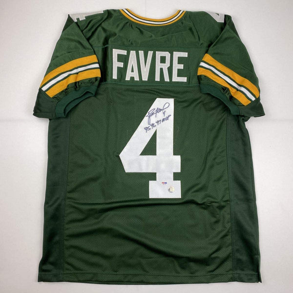 Autographed/Signed Brett Favre 95 96 97 MVP Green Bay Green Football Jersey PSA/DNA COA