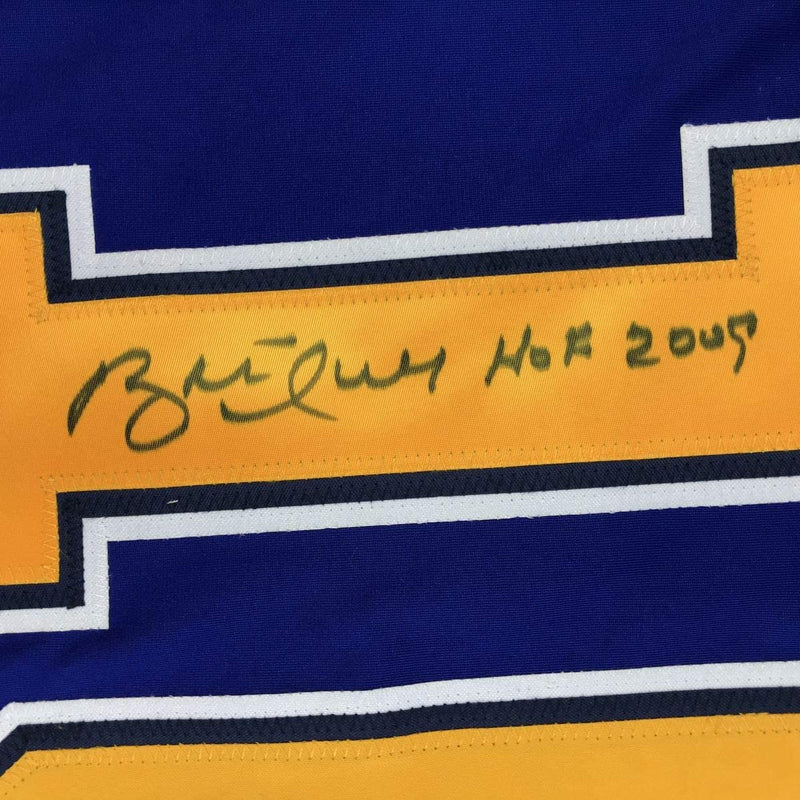 Autographed/Signed Brett Hull HOF 2009 St. Louis Blue Hockey Jersey JSA COA