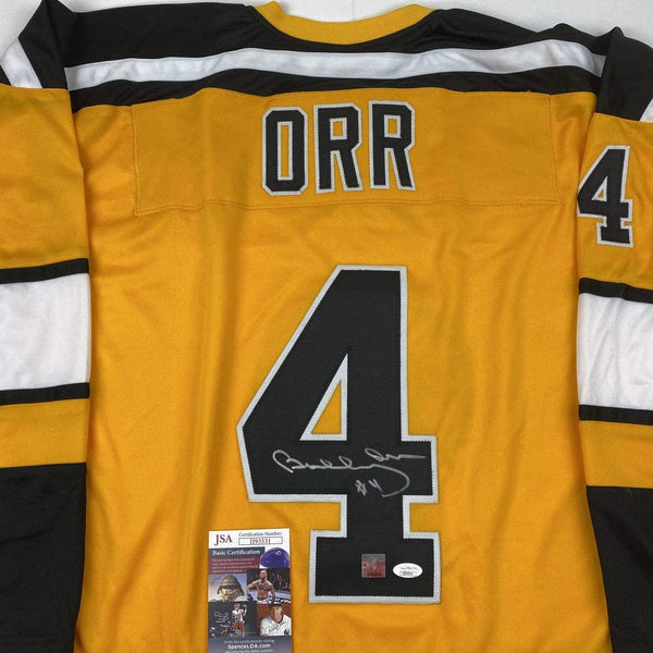 Autographed/Signed Bobby Orr Boston Yellow Hockey Jersey JSA & GNR COA