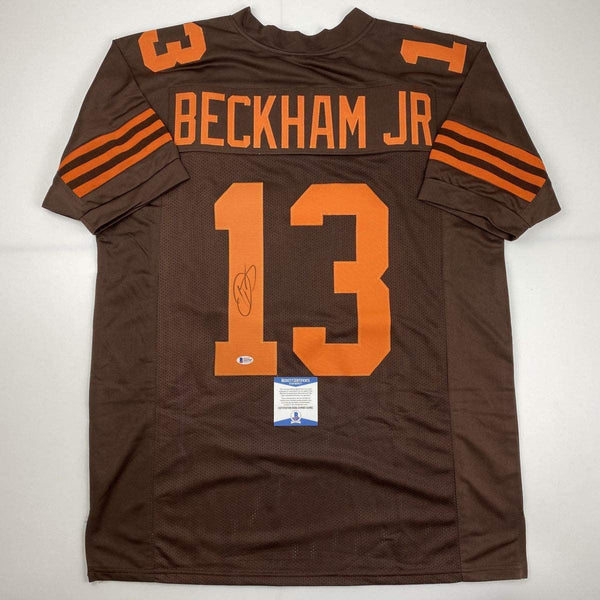 Autographed/Signed Odell Beckham Jr. Cleveland Color Rush Football Jersey Beckett BAS COA