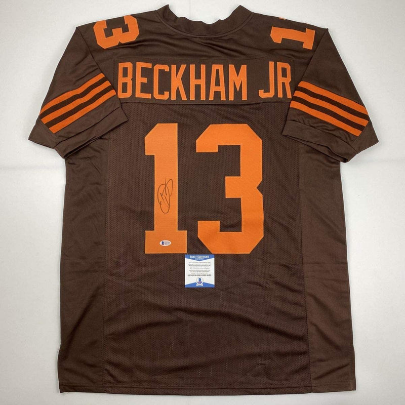 Autographed/Signed Odell Beckham Jr. Cleveland Color Rush Football Jersey Beckett BAS COA