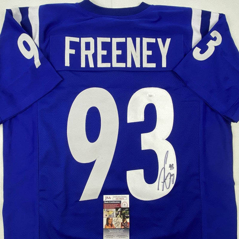 Autographed/Signed Dwight Freeney Indianapolis Blue Football Jersey JSA COA