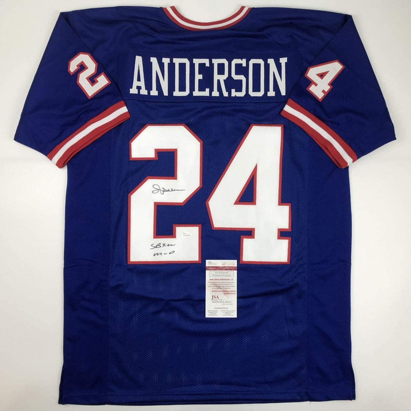 Autographed/Signed Ottis Anderson SB XXV MVP New York Blue Football Jersey JSA COA