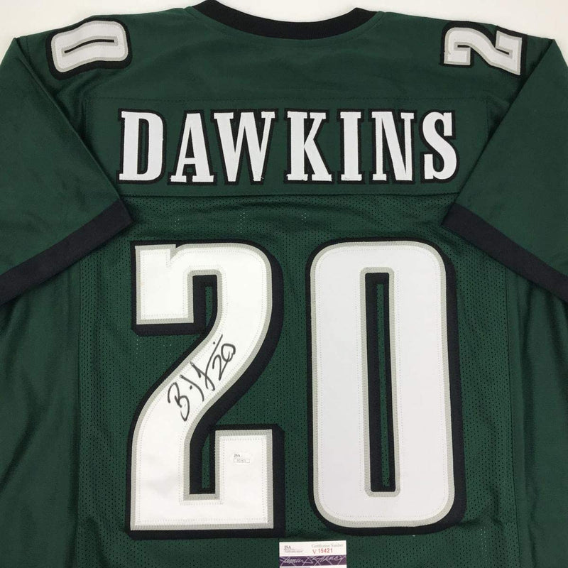 Autographed/Signed Brian Dawkins Philadelphia Green Football Jersey JSA COA