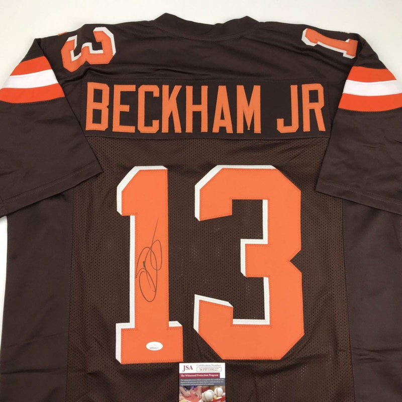 Autographed/Signed Odell Beckham Jr. Cleveland Brown Football Jersey JSA COA