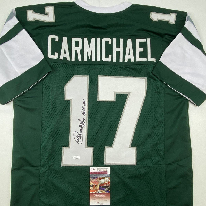 Autographed/Signed Harold Carmichael HOF 20 Philadelphia Green Football Jersey JSA COA