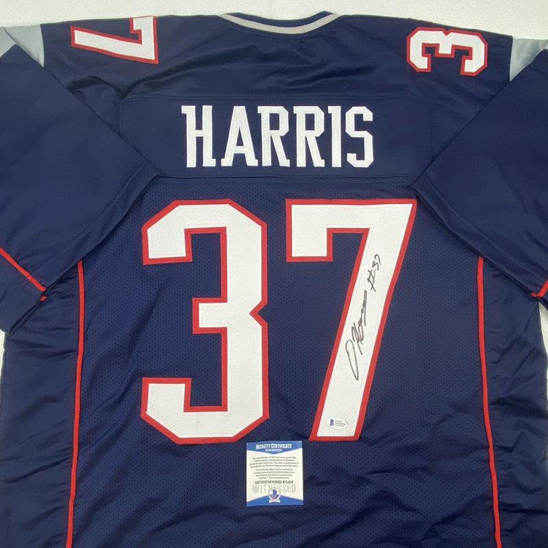 Autographed/Signed Damien Harris New England Blue Football Jersey Beckett BAS COA