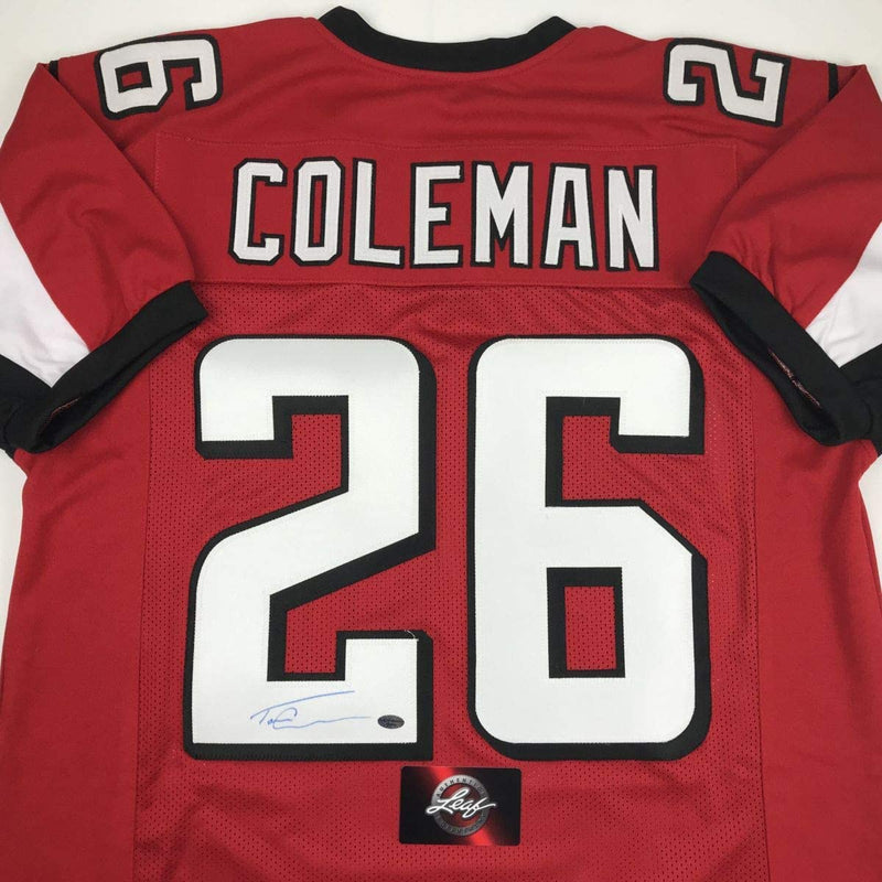 Autographed/Signed Tevin Coleman Atlanta Red Football Jersey Leaf Authentics COA