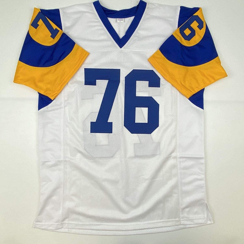Autographed/Signed Orlando Pace St. Louis White Football Jersey JSA COA