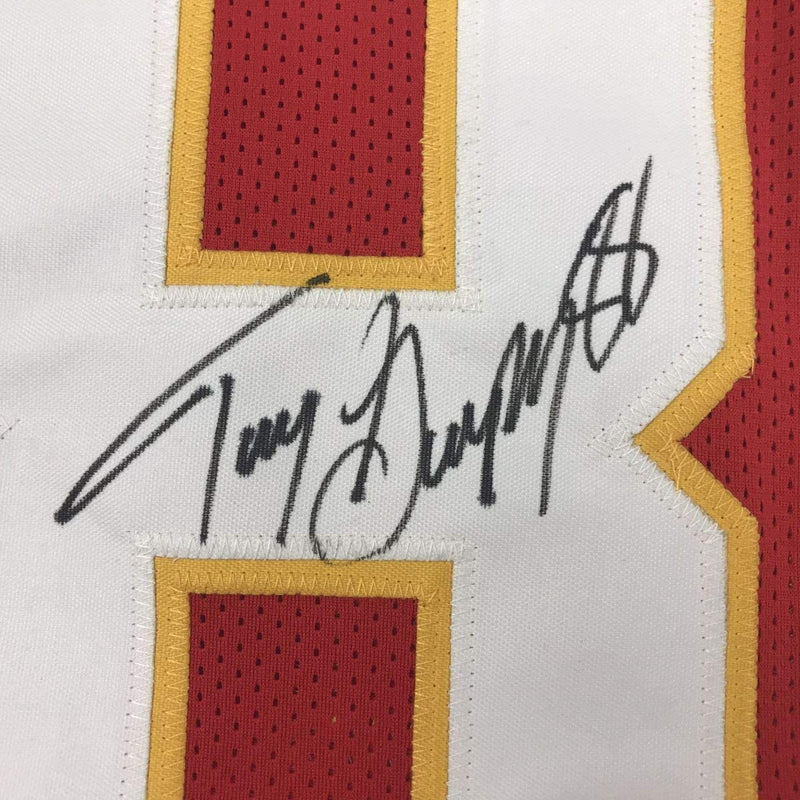 Autographed/Signed Tony Gonzalez Kansas City Red Football Jersey JSA COA