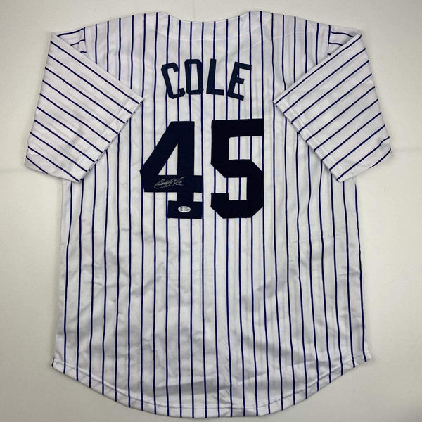 Autographed/Signed Gerrit Cole New York Pinstripe Baseball Jersey Beckett BAS COA
