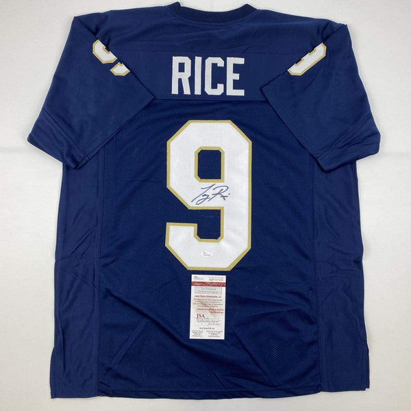 Autographed/Signed Tony Rice Notre Dame Blue College Football Jersey JSA COA