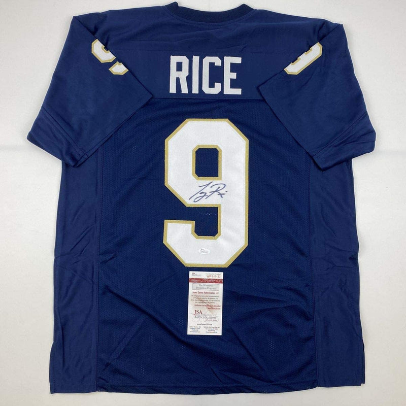 Autographed/Signed Tony Rice Notre Dame Blue College Football Jersey JSA COA