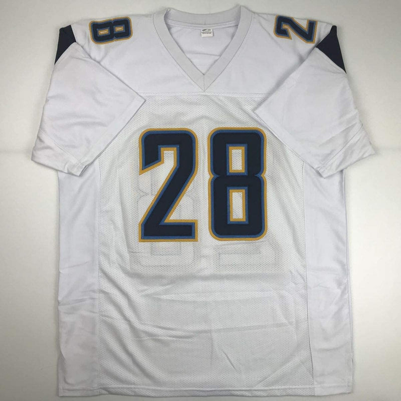 Autographed/Signed Melvin Gordon Los Angeles LA White Football Jersey JSA COA