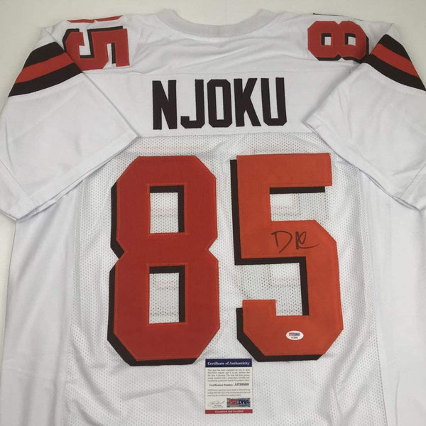 Autographed/Signed David Njoku Cleveland White Football Jersey PSA/DNA COA