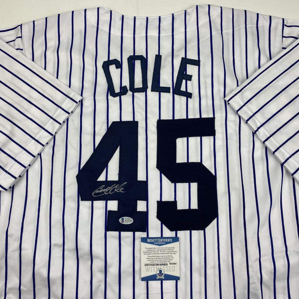 Autographed/Signed Gerrit Cole New York Pinstripe Baseball Jersey Beckett BAS COA