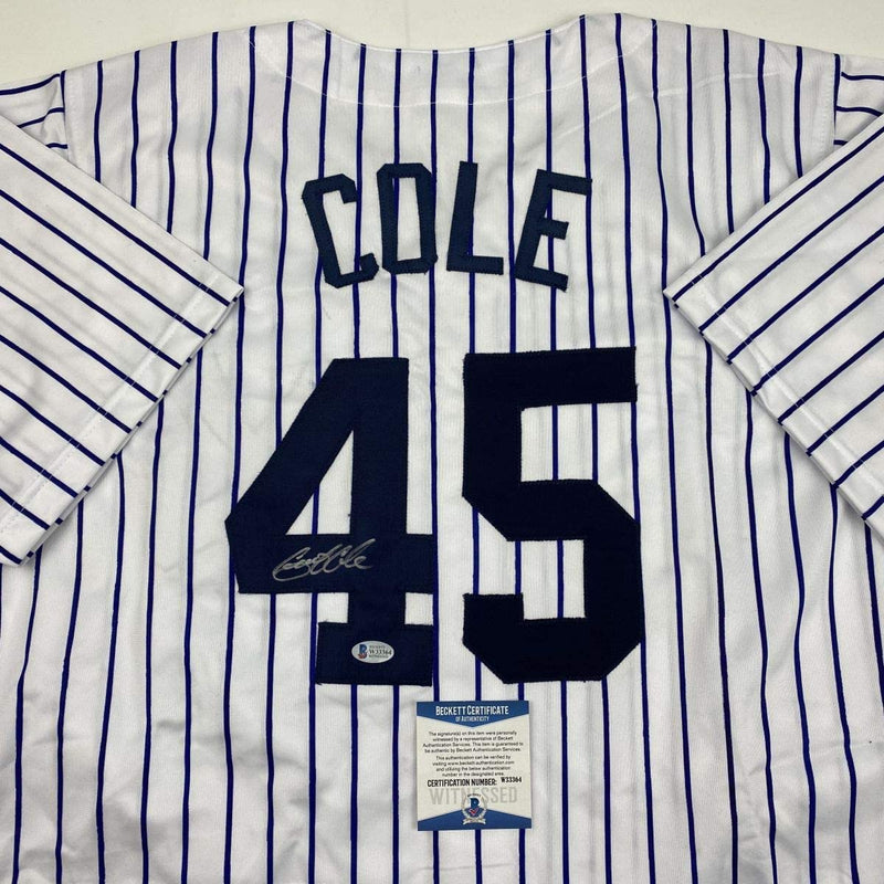 Autographed/Signed Gerrit Cole New York Pinstripe Baseball Jersey Beckett BAS COA