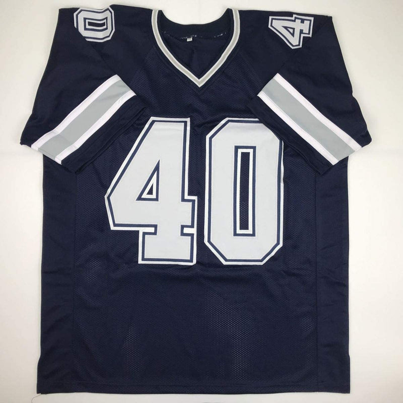 Autographed/Signed Bill Bates Dallas Blue Football Jersey JSA COA