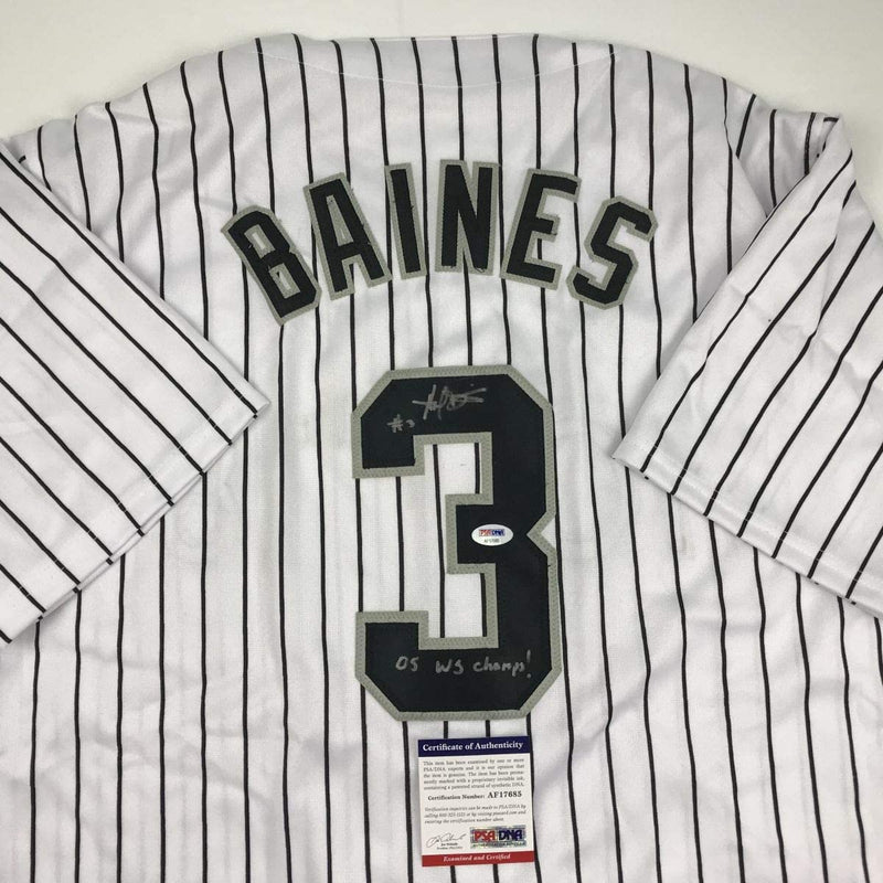 Autographed/Signed Harold Baines 05 WS Champs Chicago Pinstripe Baseball Jersey PSA/DNA COA