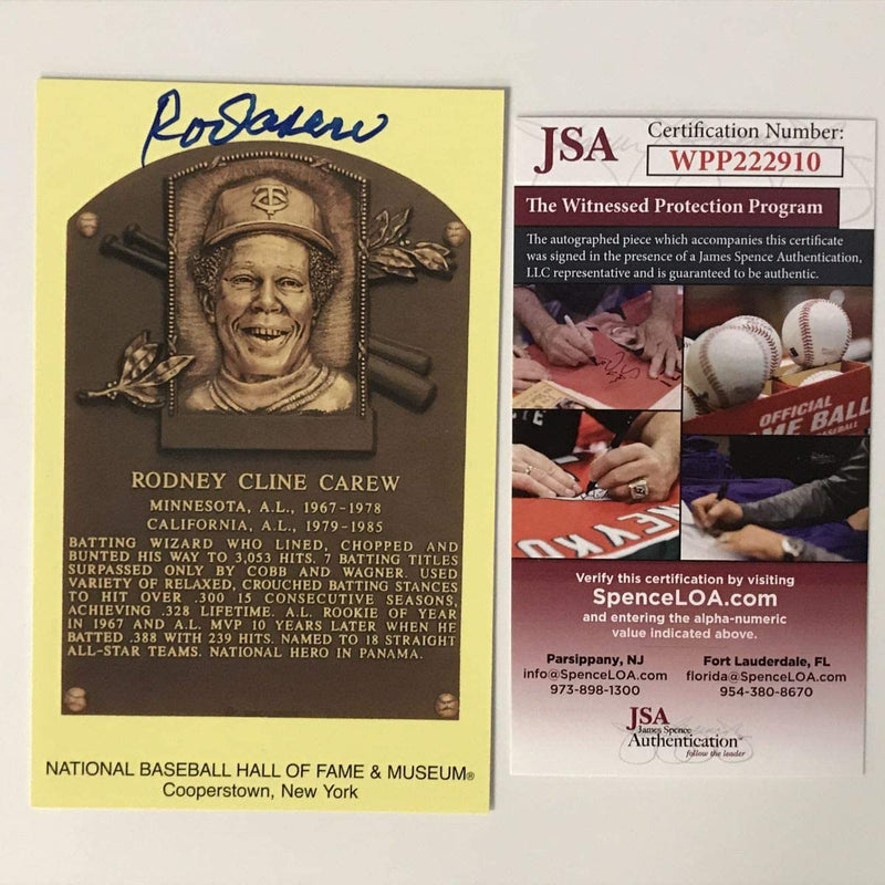 Autographed/Signed Rod Carew HOF Hall Of Fame Baseball Plaque Postcard JSA COA