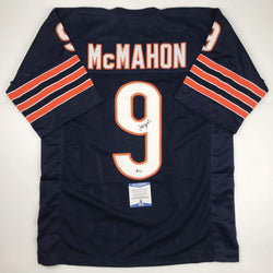 Autographed/Signed Jim McMahon Chicago Blue Football Jersey Beckett BAS COA