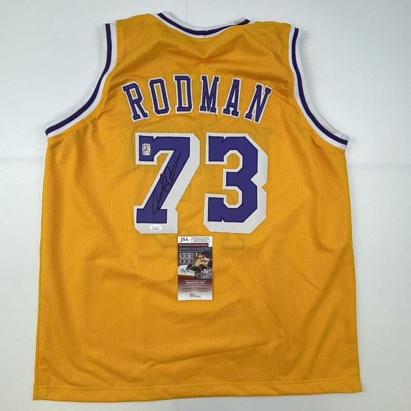 Autographed/Signed Dennis Rodman Los Angeles LA Yellow Basketball Jersey JSA COA #2