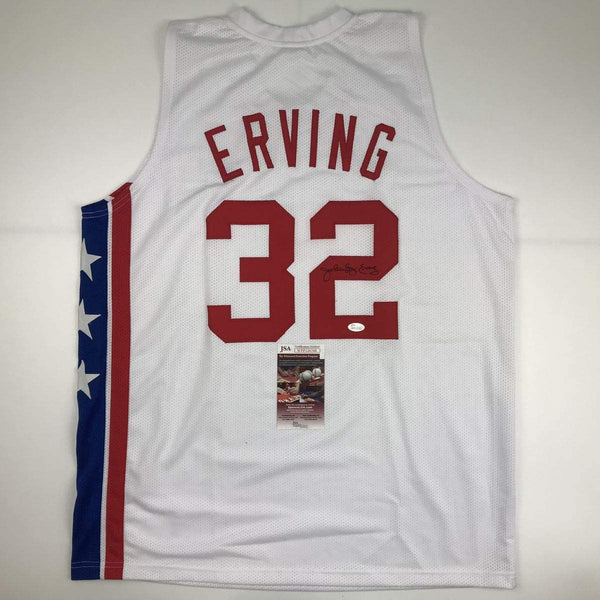 Autographed/Signed Julius Erving Dr. J New York ABA White Basketball Jersey JSA COA