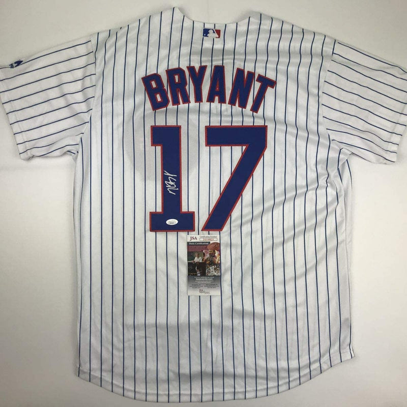 Autographed/Signed Kris Bryant Chicago Pinstripe Baseball Jersey JSA COA