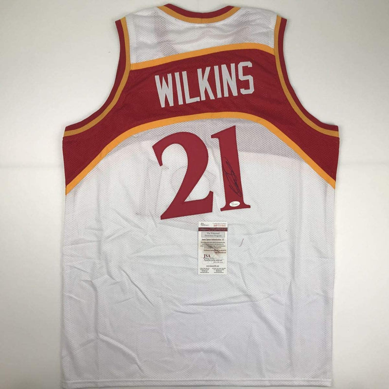 Autographed/Signed Dominique Wilkins Atlanta White Basketball Jersey JSA COA