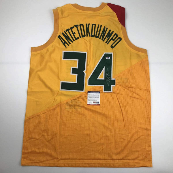 Autographed/Signed Giannis Antetokounmpo Milwaukee Yellow Basketball Jersey PSA/DNA COA