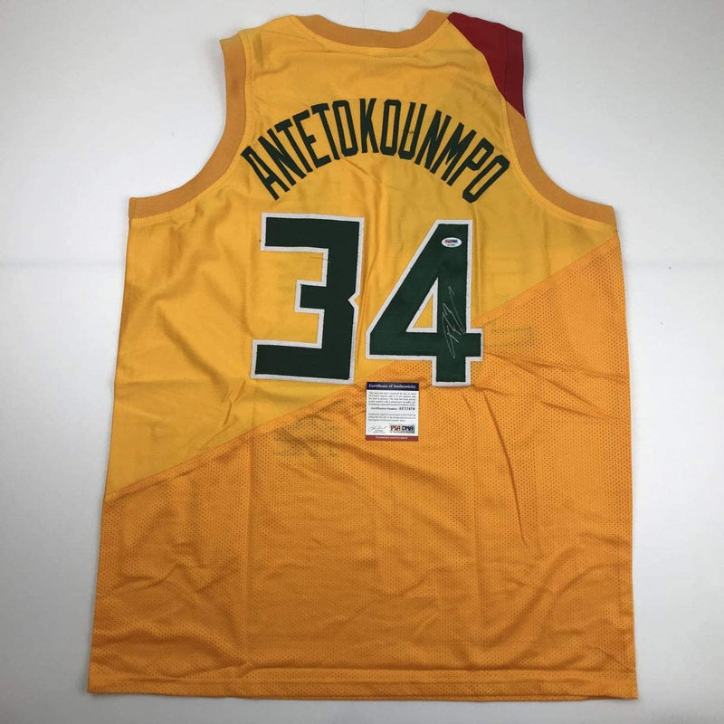 Autographed/Signed Giannis Antetokounmpo Milwaukee Yellow Basketball Jersey PSA/DNA COA